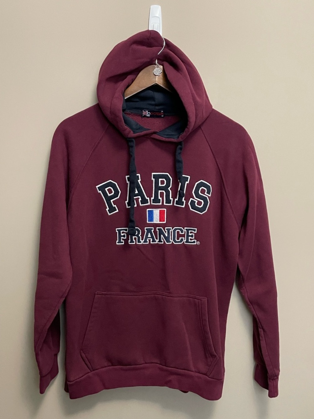 Paris France Burgundy Hooded Sweatshirt Men's Medium